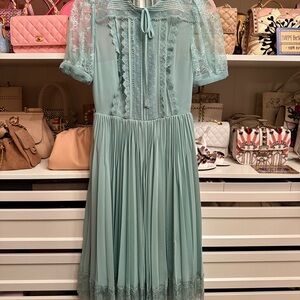 NWT Self Portrait Lace Pleated Midi Dress in Mint Green